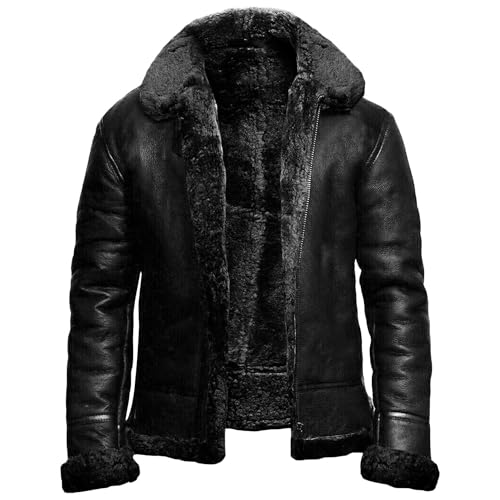 Amazon.com: Men Faux Shearling Sheepskin Leather Jacket Aviator
